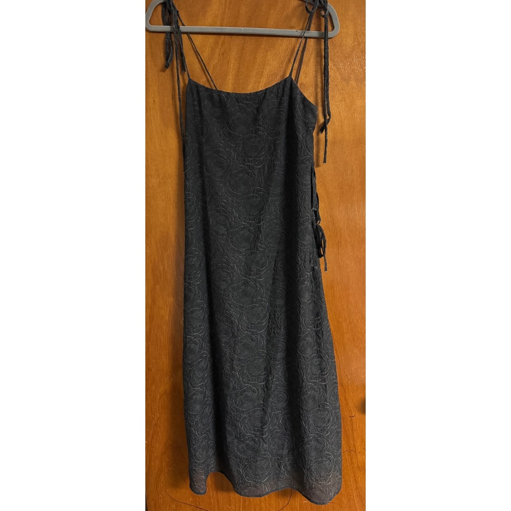 Lisa Says Gah Mar Tie Midi Dress Black Rose Jacquard Side Tie Spaghetti Strap S - Picture 2 of 10